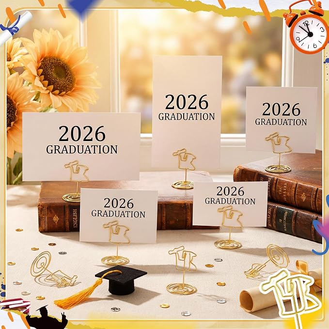 AmazingSpark 36 Pcs 2026 Graduation Gold Photo Holders for Table Centerpieces Metal Photo Holder Gold Picture Display Stands Menu Memo Clips for Graduation Party Table Decoration Supplies(Graduate) - Image 2