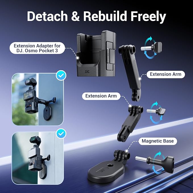 JJC Magnetic Mount Stand w. Extension Arm for DJI Osmo Pocket 4 3 Xtra Muse | Protective Cage with Cold Shoe & Detachable Magnetic Stand,Expansion Adapter Holder - Image 2