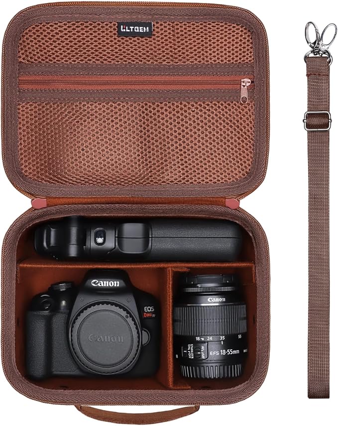 Small Camera Case Bag for Canon EOS Rebel T7/R50//R100 DSLR Camera Brown | Hard Carrying Travel Case for Canon EOS Rebel T7/R50//R100/R6 Mark II/R8/R6 Mark III/R50 V/T6/R10/R5 Mark II DSLR SLR Camera by LTGEM