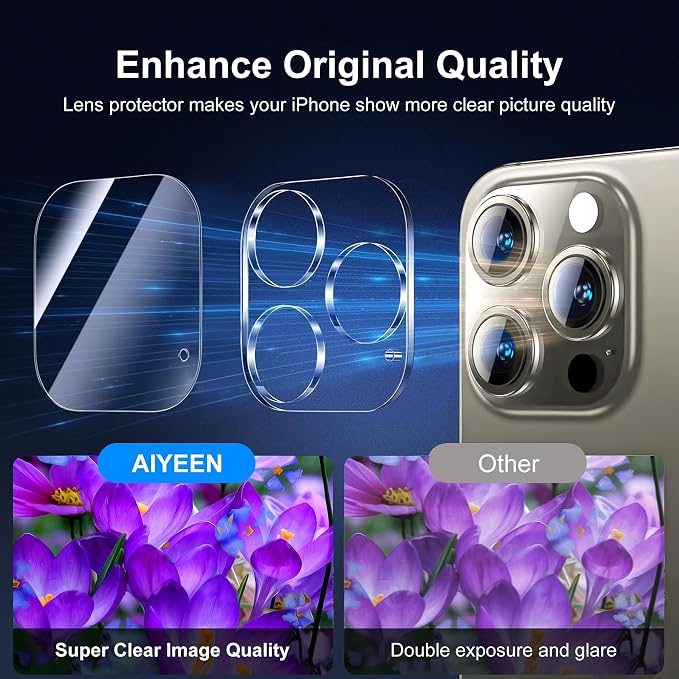 Camera Lens Protector (3 Pack) Compatible with iPhone 16 Pro 6.3" & iPhone 16 Pro Max 6.9" Camera Lens Cover Protection, 9H Tempered Glass, HD Clear Anti-Scratch [Does Not Affect Night Shots] - Image 3
