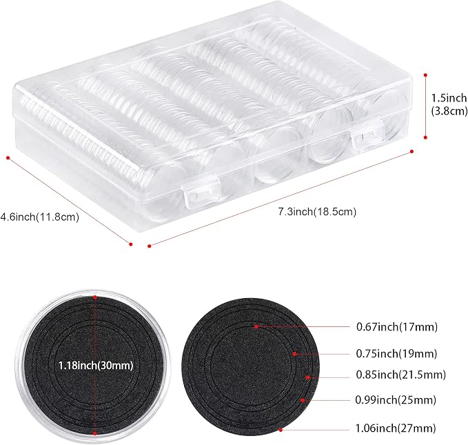 SPLF 100 Pieces 30mm Coin Capsules and 5 Sizes (17/20/25/27/30mm) Protect Gasket Coin Holder Case with Plastic Storage Organizer Box for Collection Supplies - Image 6