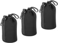 Patikil 3 Pcs 3.7" x 7.1" Drawstring Lens Pouch with Thick Protective Neoprene, DSLR Camera Lens Case for Water, Coffee Cups - Black by PATIKIL
