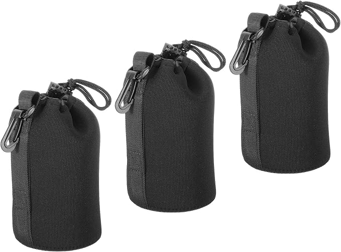 Patikil 3 Pcs 3.7" x 7.1" Drawstring Lens Pouch with Thick Protective Neoprene, DSLR Camera Lens Case for Water, Coffee Cups - Black by PATIKIL