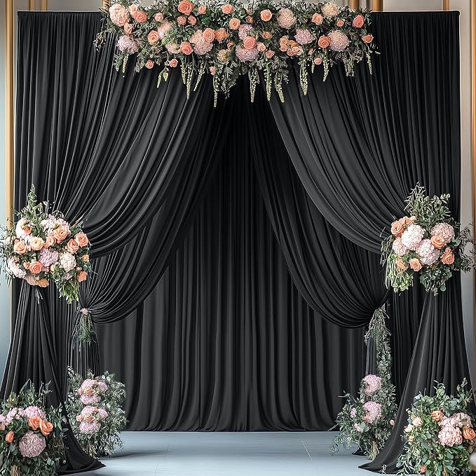 Wrinkle Free Black Backdrop Curtains for Parties, Polyester Photo Backdrop Drapes 2 Panels 5x8ft for Weddings Birthday Photography Background Parties Halloween Decor, 10ft x 8ft - Image 5