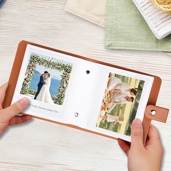 Ruibytree Small Photo Album for Polaroid 600, i-Type & SX-70 Film, Brown | Compact Design, PU Leather Cover, Snap Closure, Acid-Free Pages, 52 Side-Loading Pockets Fits 3.5x4.25 Inch Instant Photos - Image 4