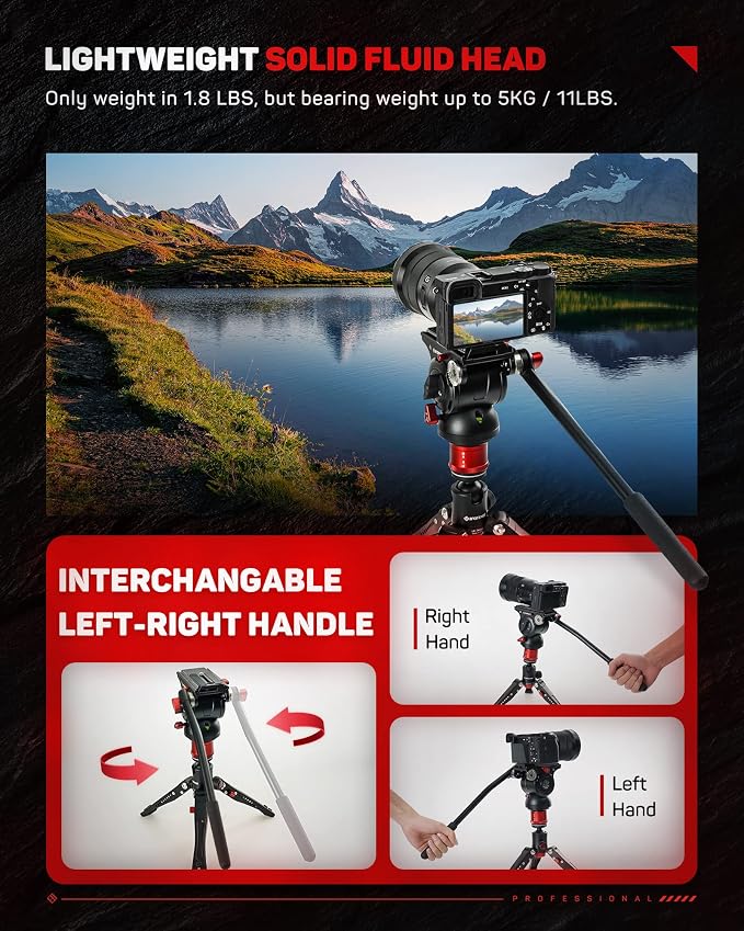 IFOOTAGE Komodo K5S Fluid Head Video Head Pan Tilt Mount | Aluminum Fluid Head Mount for DSLR Camera Camcorder Monopod Tripod, Professional Pan Tilt Tripod Head, Payload 5KG/11lb - Image 7