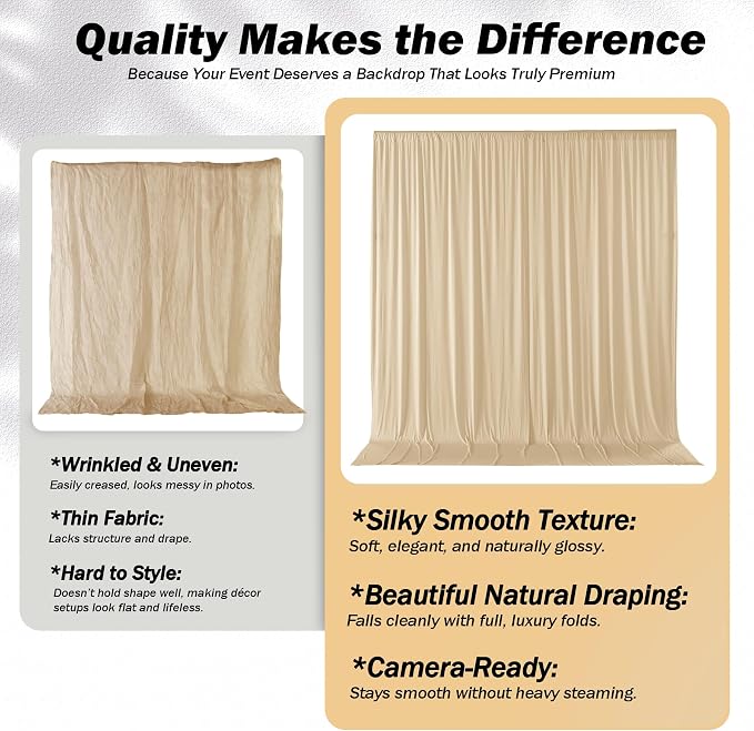50x12 ft Champagne Backdrop Curtains for Weddings, Birthdays and Photos | 10 Panels 5x12 ft, Wrinkle-Free Polyester Drapes, Washable, Ironable, 4 in Rod Pocket for Baby Showers Photography Background - Image 3