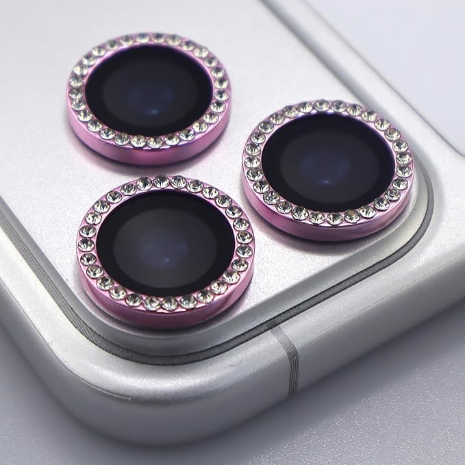 BONVAN for iPhone 17 Pro / 17 Pro Max Camera Lens Protector Bling Glitter Diamond Metal Crystal Tempered Glass Screen Accessories Rhinestones Lens Cover for iPhone 17 Pro/Pro Max (Pink) - Image 2