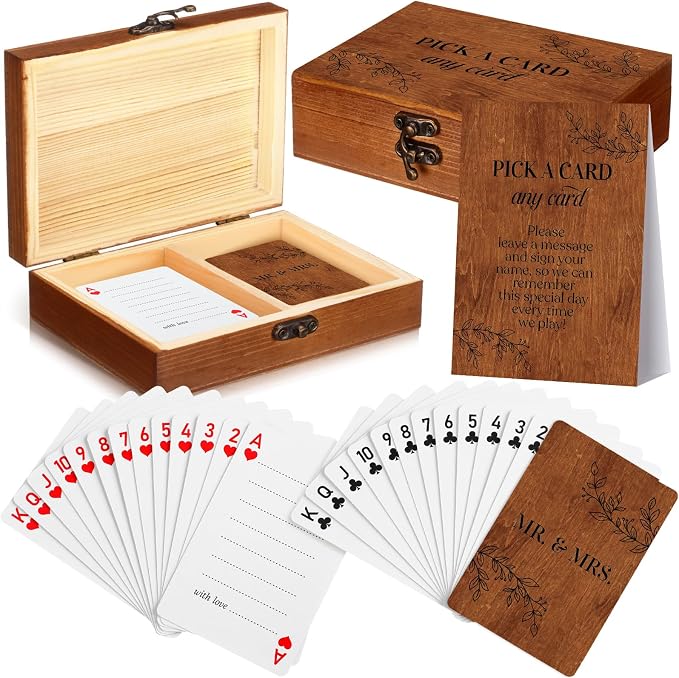 AceOrbit 57 Pack Rustic Wedding Guest Book Playing Card Set with Wooden Box | Wedding Signing Guestbook Alternative Personalized Blank Deck of Cards for Farmhouse Country Reception Bridal Shower Games by Unknown