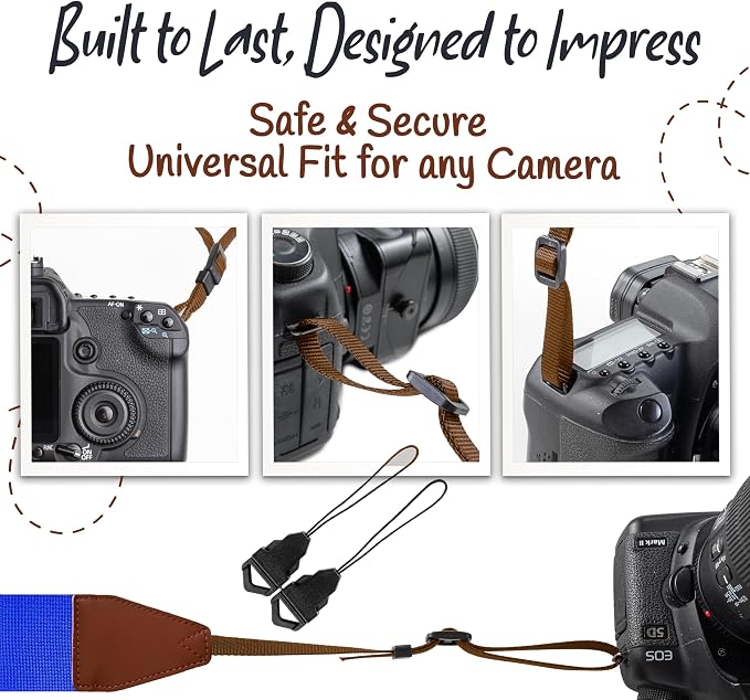 Art Tribute Camera Strap - Shoulder, Crossbody & Neck Camera Strap for Photographers, Fits All Cameras, Canon Nikon Sony Fujifilm, Padded Strap W/Quick Release, Embroidered Cotton & Leather Ends - Image 7