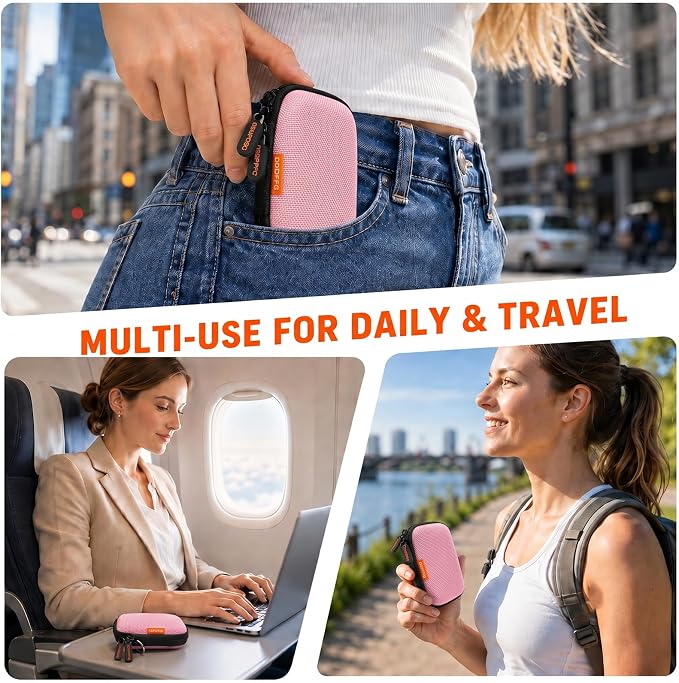 Pink Mini Hard Earbud Case, Small Portable Rectangle Carrying Case Pouch | Small Hard Case for Apple Airpods, Earpods, Samsung Galaxy Buds, Earbuds, Earplugs, In Ear Monitor, USB Cable, Flash Drive - Image 7