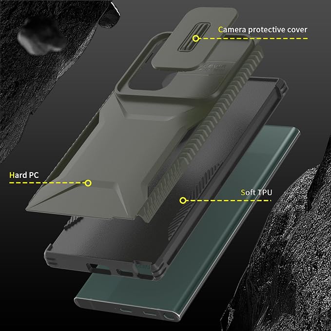 for Galaxy S22 Ultra Case with 1 HD Screen Protector & Slide Camera Cover [Military-Grade] Phone Case Heavy Duty Rugged Shockproof Protective Cover for Samsung Galaxy S22 Ultra(Pine Green) - Image 6
