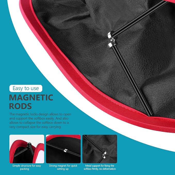 NEEWER Foldable Softbox Light Box with Strap Clip, Grill and Carry Bag | Compatible with NEEWER 480/660/530 LED Light Panels, Opening 9.3 x 8.3 in, Black + Red - Image 4