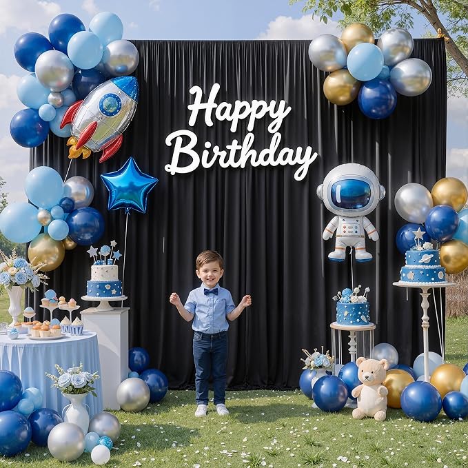 30ftx10ft Wrinkle Free Black Backdrop Curtain for Parties, 6 Panels 5x10ft Silky Polyester Photo Backdrop Drapes Back Drop Cloth Drapery for Wedding Birthday Photography Background - Image 6