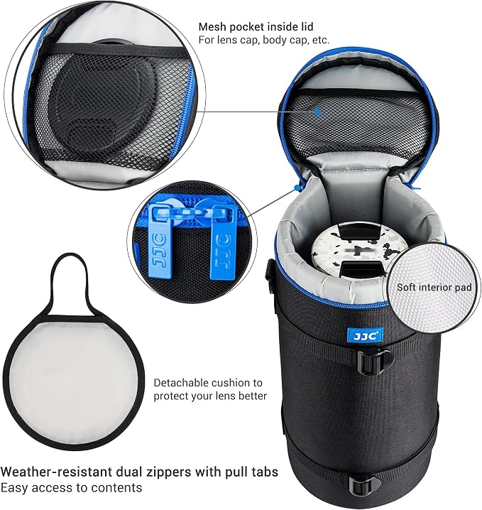 JJC Camera Lens Case Pouch, Padded Bag Fits Lens up to 5.5 x 14.6 (D x L) | for Telephoto Lens Sony FE 200-600mm f5.6-6.3/Nikon Z 600mm f6.3/Nikon Z 180-600mm f5.6-6.3 Lens & More, with Shoulder Strap - Image 4