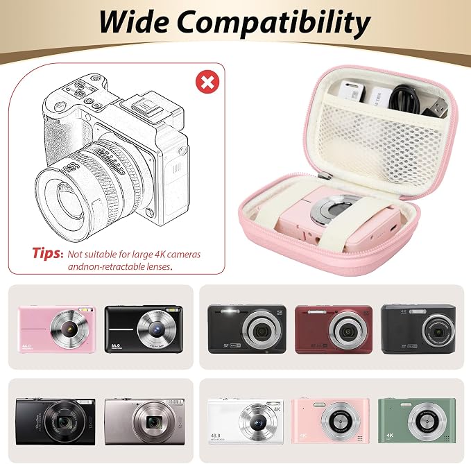 Digital Camera Case for KODAK PIXPRO FZ55/FZ45, Case Only, Pink | Fits CAMKORY DC403 and Canon PowerShot ELPH 360 HS Compact Digital Cameras, Small Hard Shell Camera Pouch with Mesh Pocket - Image 3