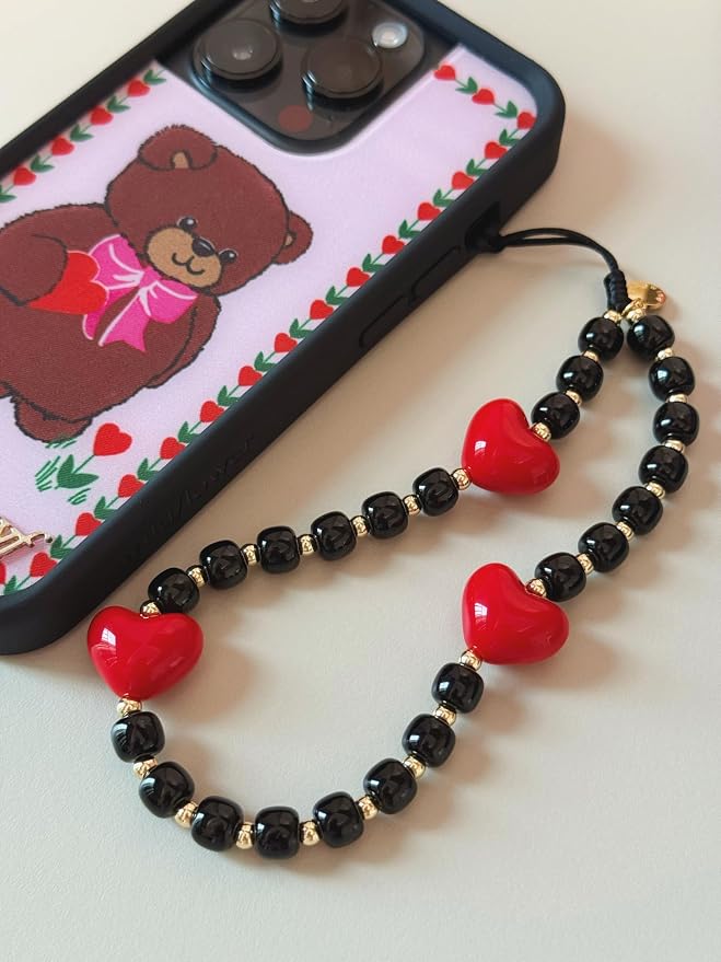 Drawwind Phone Charm Strap Cute Wrist Straps Cell Phone Charm String Y2K Aesthetic Lanyard Wristlet Chain for Case Camera AirPods Bags Keychains (Red Hearts) - Image 2