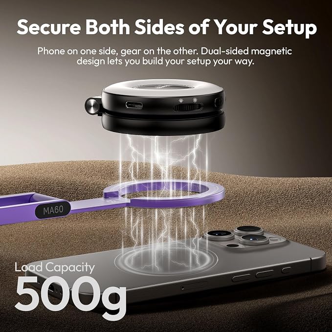 ULANZI MA60 Phone Tripod for Magsafe, Aluminium Mini Phone Stand Purple | Pocket Size Cell Phone Stand, Foldable Selfie Stick for iPhone, Strong Magnet Quick Mount for iPhone 16 15 14 13 12 - Image 5