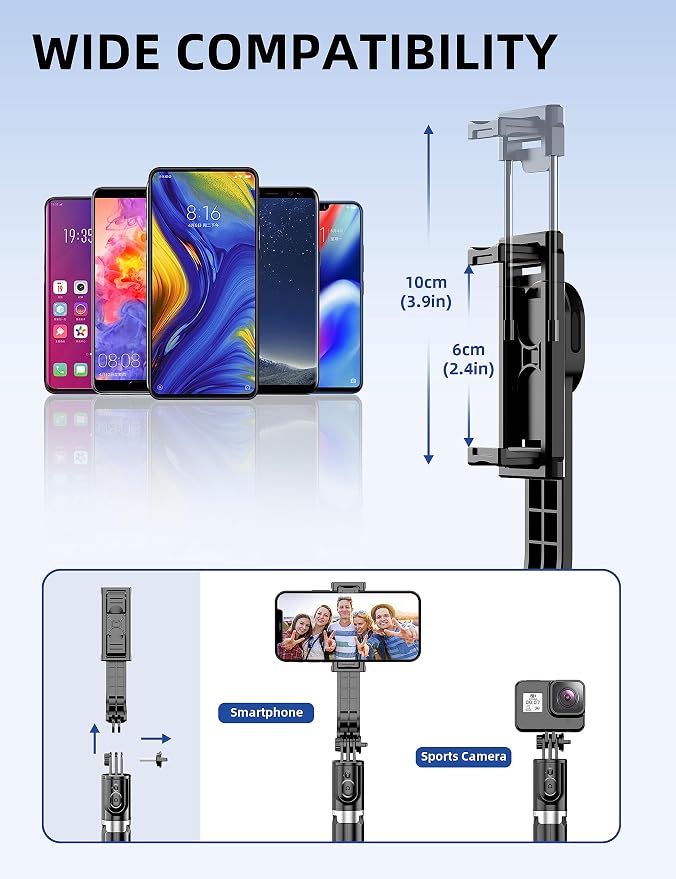 41'' Selfie Stick Tripod, Extendable Portable 4 in 1 Aluminum Phone Tripod with Wireless Remote 360° Rotation Travel Smartphone Tripods Stand Compatible with iPhone 17/16/15/14/Android (Black) - Image 4