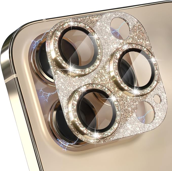 Choiche for iPhone 14 Pro/iPhone 14 Pro Max Camera Lens Protector | Bling Camera Cover with 9H Tempered Glass Lens Screen Protector Metal Ring Decoration Accessories (Glitter-Gold) by Choiche