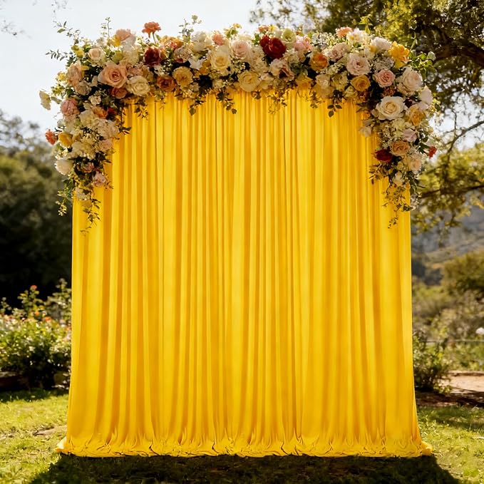 10ft x 10ft Yellow Backdrop Curtains for Parties, Polyester Fabric Backdrop Drapes with Rod Pockets for Weddings, Birthday, Photography, Mother's Day, Graduation Party Background Curtain, 2 Panels - Image 5