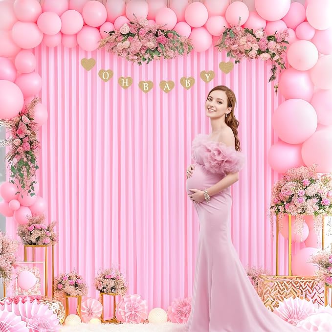 10x10 Pink Backdrop Curtain for Parties Baby Shower Wrinkle Free Pink Photo Curtains Backdrop Drapes Fabric Decoration for Wedding Birthday Party 5ft x 10ft,2 Panels - Image 8