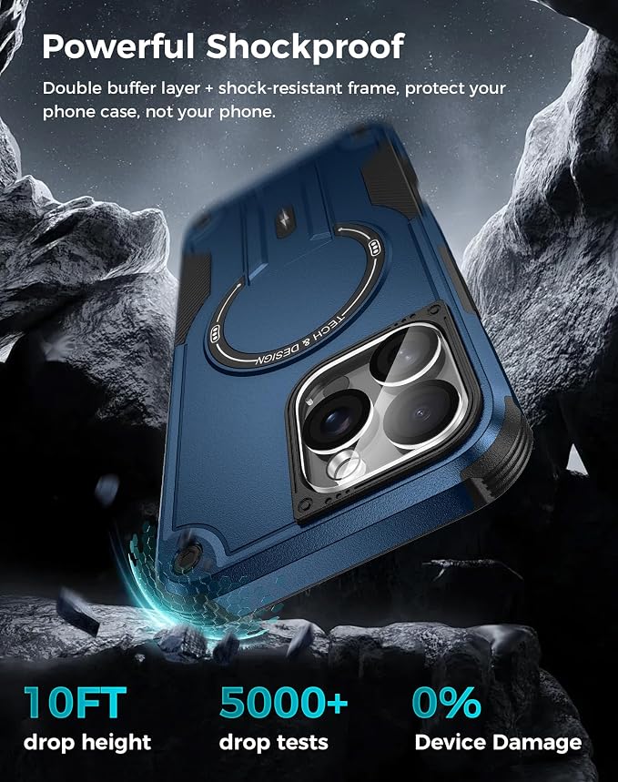 Goton 3 in 1 for iPhone 16 Pro Case with Privacy Screen Protector Blue | Glass Camera Lens Protector,Compatible for MagSafe,Invisible Kickstand, Shockproof Phone Cover for iPhone 16Pro - Image 4