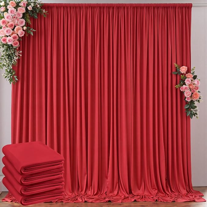10 ft x 20 ft Wrinkle Free Red Backdrop Curtain for Parties, Polyester Photography Backdrop Drapes for Birthday Party Baby Shower, Thick Background Curtain for Backdrop Stand, 4 Panels 5 ft x 10 ft by Outpain