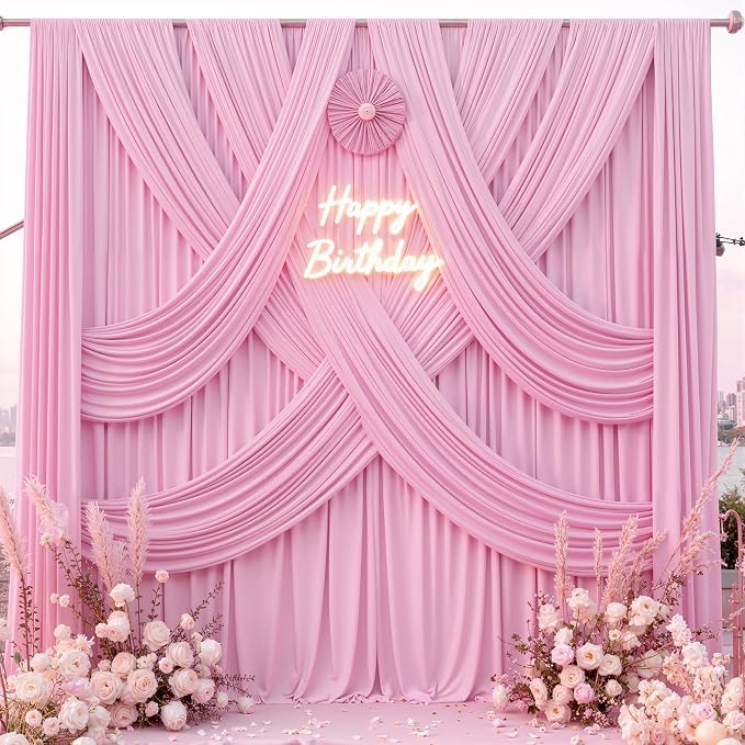 40 ft x 10 ft Wrinkle Free Baby Pink Backdrop Curtain for Parties, 8 Panels 5ftx10ft Polyester Photo Backdrop Drapes for Baby Shower Birthday Party Photography Wedding Backdrop Stand - Image 6