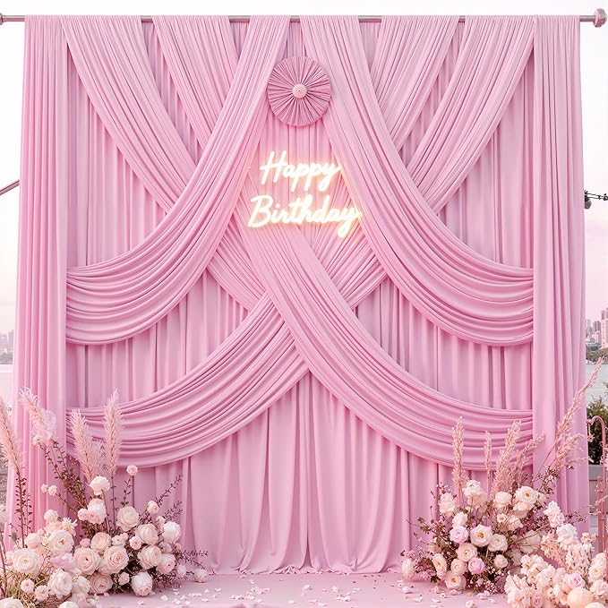 10 ft x 8 ft Wrinkle Free Pink Backdrop Curtain Panels for Parties, Polyester Thick Photography Backdrop Drapes for Baby Shower Bridal Shower Wedding Party Home Decoration Supplies - Image 2