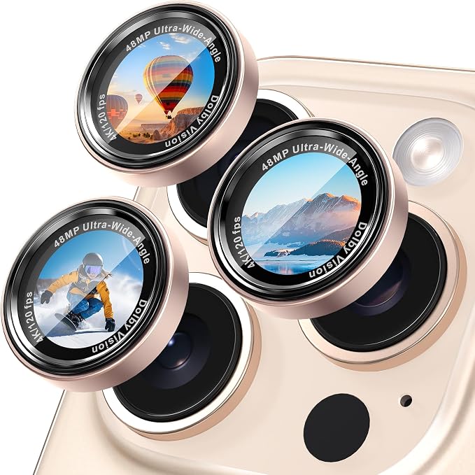 CACOE Camera Lens Protector for iPhone 14/15/16/17 Pro/Pro Max Cover | Anti-Scratch, Drop-Proof, Strong Adhesion, Camera Screen Cover, for iPhone 14-17 Pro/Pro Max, Desert Gold by CACOE