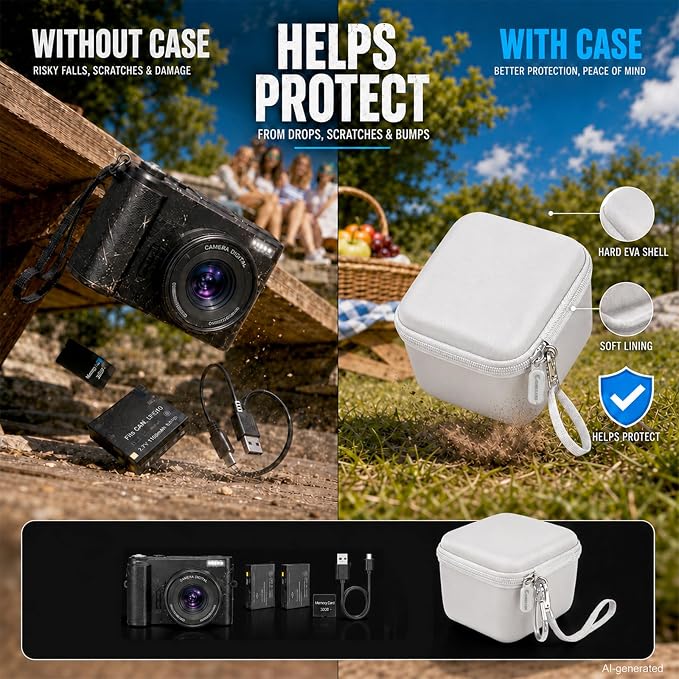 Comecase Vlogging Camera Case for Duluvulu/for VJIANGER 4K Digital Cameras | Mesh Pocket for Charging Cables and Batteries, Travel Storage for Vloggers, Parties and Camping (White) - Case Only - Image 4
