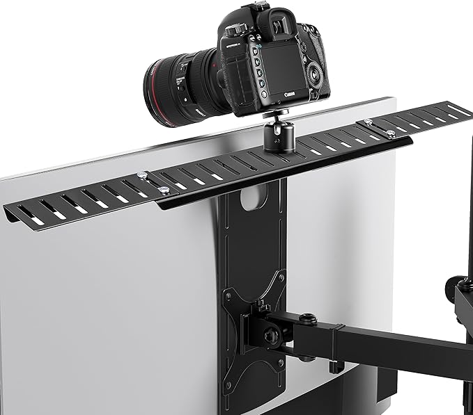 HumanCentric DSLR Monitor Mount Extra Large, Desk Camera, Webcam & Mic | Microphone Shelf for Monitor VESA Arm, Replace Clamp Tripods, 100x100mm Patterns, Aluminum, Hardware Included by HumanCentric