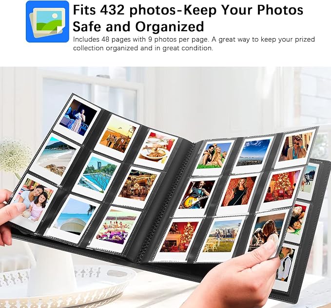 432 Pockets 2x3 Inch Photo Album for Polaroid & Instax Mini Pictures, Black | Large Capacity, Acid-Free Black Pages, Durable Hard Cover, Elastic Band Closure for Secure Storage Everyday Instant Photos - Image 3
