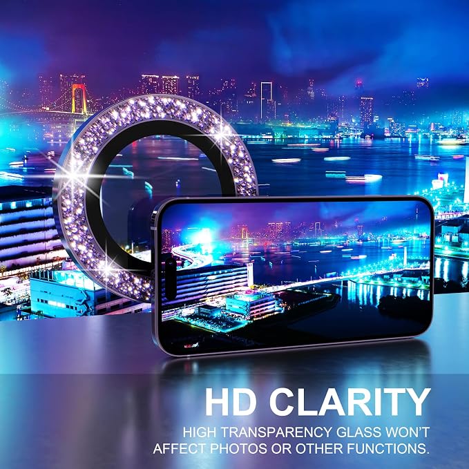 Choiche for iPhone 14 Pro/iPhone 14 Pro Max Camera Lens Protector | Ultra HD, Bling 9H Tempered Glass Camera Cover Screen Protector Metal Ring Decoration Accessories (Glitter-Purple) - Image 5