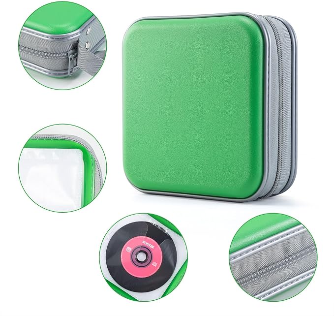 LIOVODE DVD Case, 48 Capacity Hard Plastic CD Case Holder for Car | DVD Storage, Hand Strap, Zipper Closure, Scratch-Resistant Sleeves, CD Storage for Music Blu-Ray Game Disc for Travel Office - Image 3