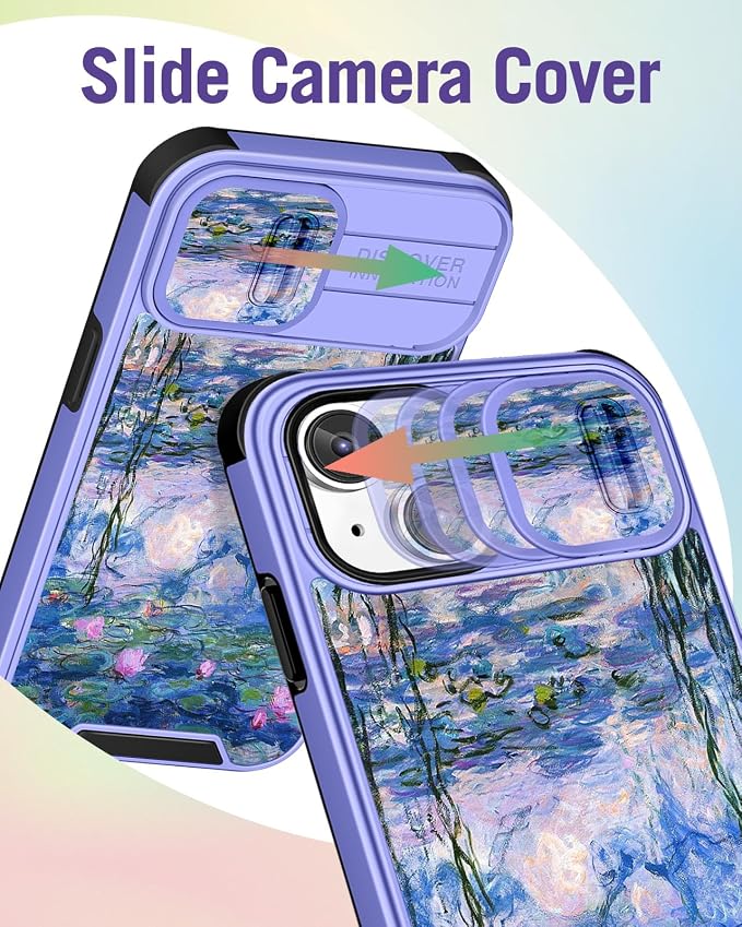 Buleens for iPhone 14 Case 6.1 Inch - with Ring Stand & Camera Cover Aesthetic Cute Designed for Women Girls Girly Pretty Blue Water Lily for Phone Case for iPhone 14 Compatible with Magsafe - Image 3