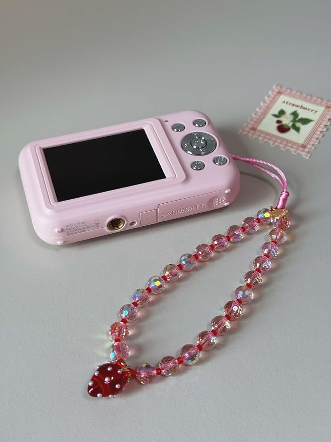 Drawwind Phone Charm Beaded Wristlet Strap Universal Cell Phone Lanyard Cute Bracelet Wrist Strap Beaded Chain String Handmade Accessories for Case Camera Bags (Red Strawberry) - Image 5