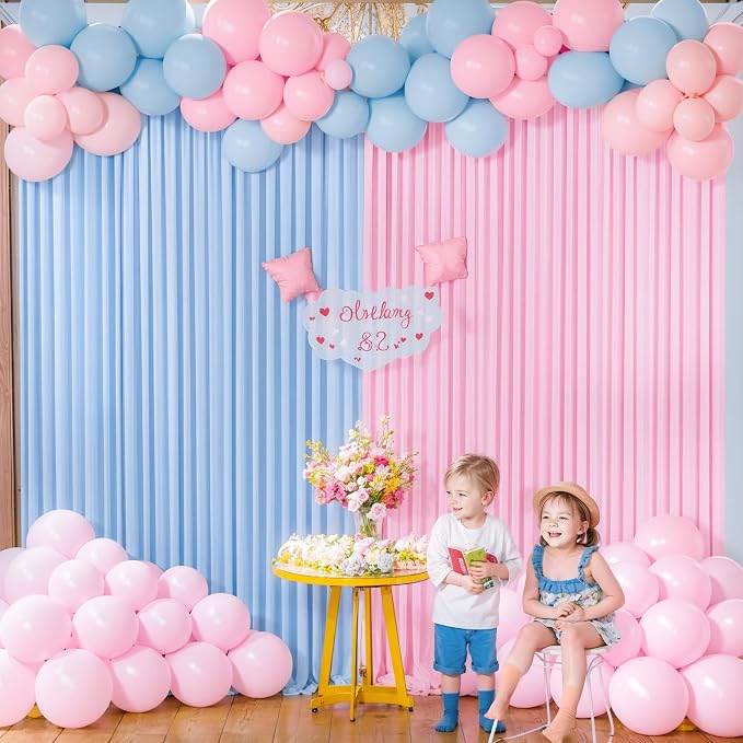 10x10 Pink Blue Backdrop Curtains for Gender Reveal Boy or Girl Parties Wrinkle Free Photo Curtains Backdrop Drapes Fabric Decoration for Birthday Party Baby Shower 5ft x 10ft,2 Panels - Image 3