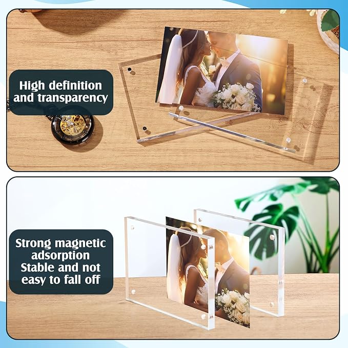 Kigley 6 Pcs 4 x 6 Inch Acrylic Picture Frames, Clear Acrylic Photo Business Card Frame Desktop Display Double Sided Wallet Size Frame Freestanding Frames for Film Photos Cards Stamp - Image 6