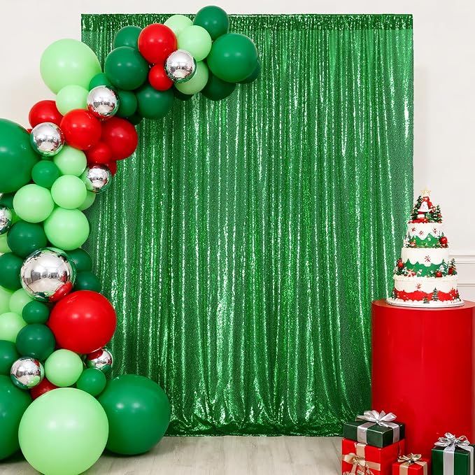Poise3EHome Green Sequin Backdrop Curtain, 10Ft x 10Ft Green Glitter Backdrop Curtains, Sequence Xmas Thanksgiving Backdrop Drapes for Wedding Party Festival Decor - Image 3