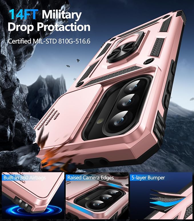 Taisairu for Samsung Galaxy A37 Case/A36 Case with Screen Protector & Slide Camera Lens Cover, Built-in Ring Stand Shockproof Protective Case for Samsung A37 5G Case/Samsung A36 5G Case (Rose Gold) - Image 4