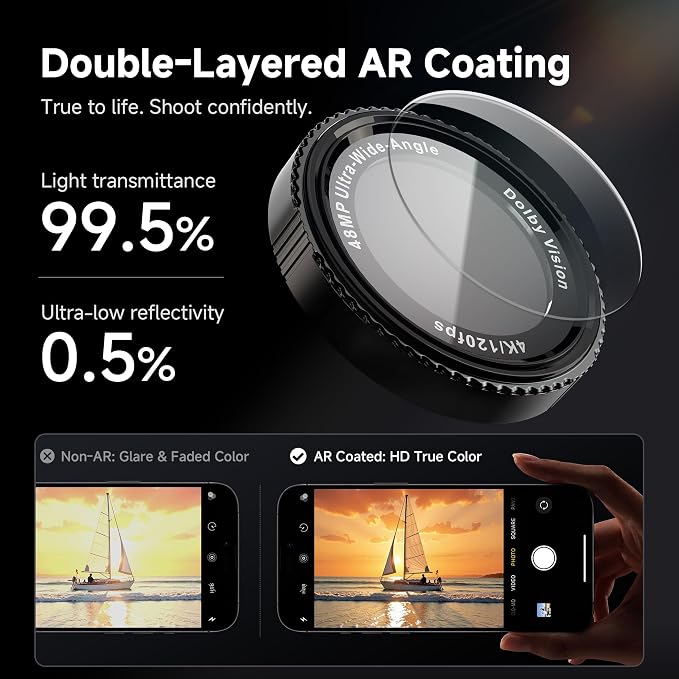 CACOE Metal Camera Lens Protector for iPhone 16Pro/16ProMax/14Pro/14ProMax | 9H Tempered Glass, Aluminum Frame, HD Clarity, Scratch-Resistant, Camera Screen Protector Cover Accessories, Black - Image 2