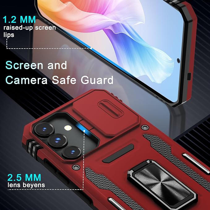 DEERLAMN Case for Samsung Galaxy S24 6.2-Inch with Slide Camera Cover+Screen Protector(1 Pack), Rotated Ring Kickstand Military Grade Shockproof Protective Cover-Red - Image 6
