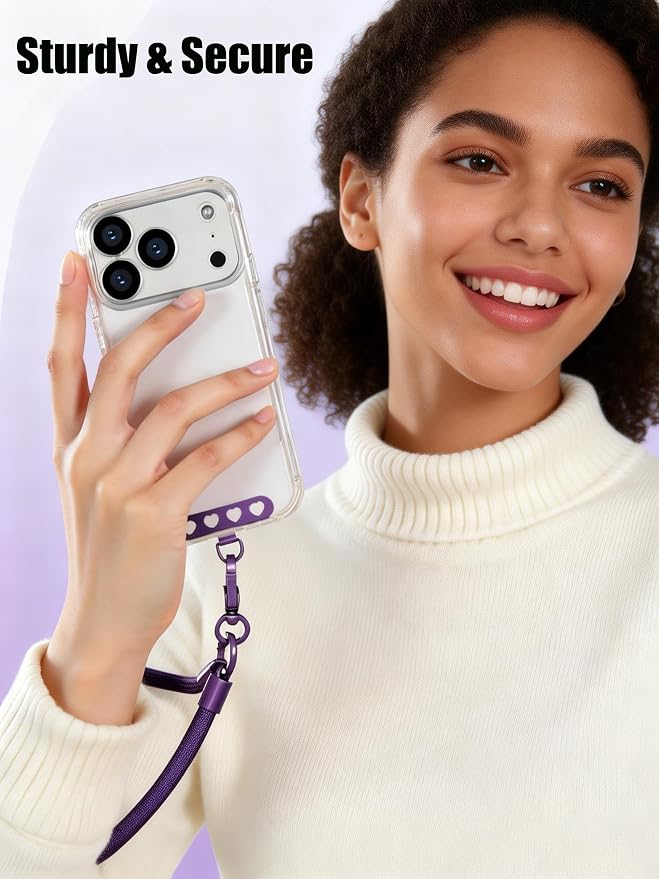 Phone Wrist Strap Lanyard Hand Wristlet with 360° Rotating Clip Stainless Steel Tether Buckle Finger Grip Strong Durable Anti-Tangle Universal for iPhone Camera Keychain Travel Dark Purple - Image 2