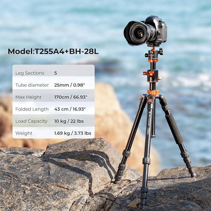 K&F Concept 67 inch Camera Tripod Horizontal Aluminum Tripods Portable Monopod with 360 Degree Ball Head Quick Release Plate for DSLR Cameras T255A4+BH-28L (TM2515T1) - Image 2