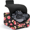 USA Gear Camera Sleeve (Large) for Mid-Size SLRs Compatible with Sony A7 V, Canon EOS R6 Mark II, Nikon Z 6III & more - Padded Neoprene DSLR Case with Zipper Accessory Pocket & Belt Loop (Floral) by USAGEAR