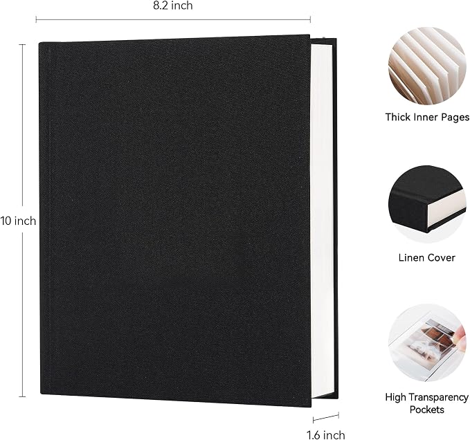 Instax Mini Photo Album with Writing Space, Linen Cover, Black | Compatible with 2x3 inch & Polaroid Pictures, 112 Recessed Clear Pockets, Wedding Guest Book and Family Memories - Image 2