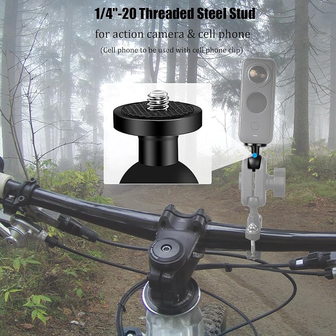 Niewalda 1" Ball Mount Adapter with 1/4" Threaded Stud, 2-Pack, Aluminum | CNC Aluminum Alloy Camera Mount for Insta360 X3 X2 GoPro DJI OSMO, Double Socket Arm Compatible Action Cam Attachments - Image 6