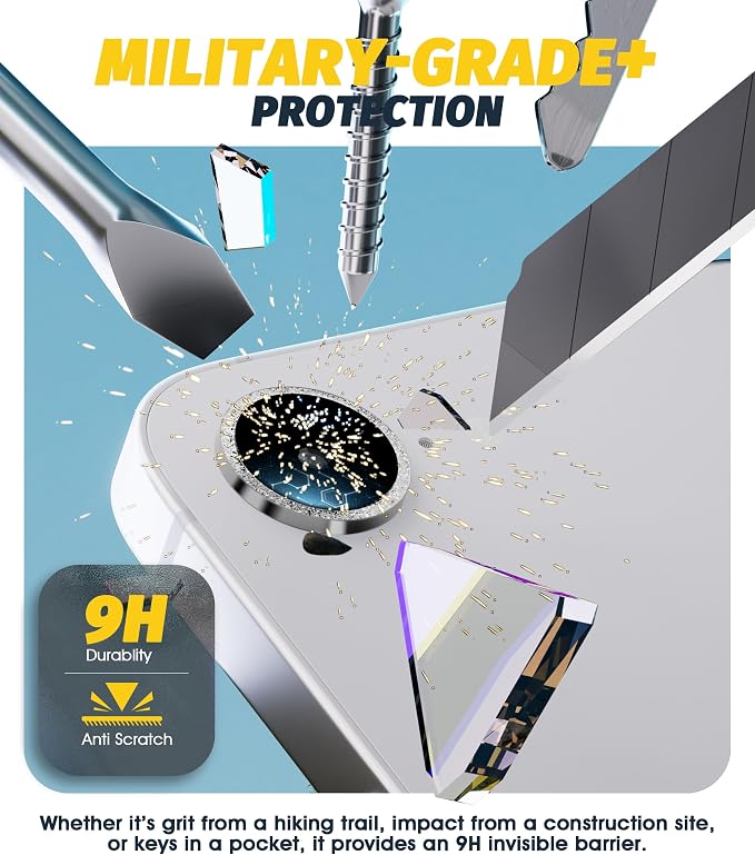 (3 Pack) Orzero Camera Lens Protector for iPhone 17e / iPhone 16e, [EZ Install] [Case-Friendly] 9H Tempered Glass Bling Lens Cover Accessories, Military-Grade Shockproof, HD Clarity Anti-Glare - Glitter Silver - Image 3